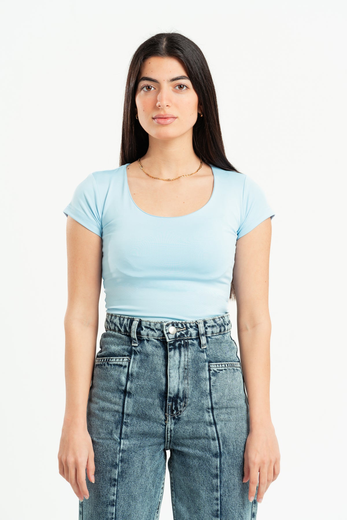 SKY-BLUE ESSENTIAL WIDE NECK TOP