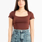 DARK BROWN SQUARE NECK HALF SLEEVES TOP
