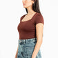 DARK BROWN SQUARE NECK HALF SLEEVES TOP