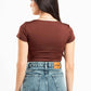 DARK BROWN SQUARE NECK HALF SLEEVES TOP