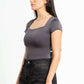 DARK GREY SQUARE NECK HALF SLEEVES TOP