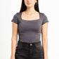 DARK GREY SQUARE NECK HALF SLEEVES TOP