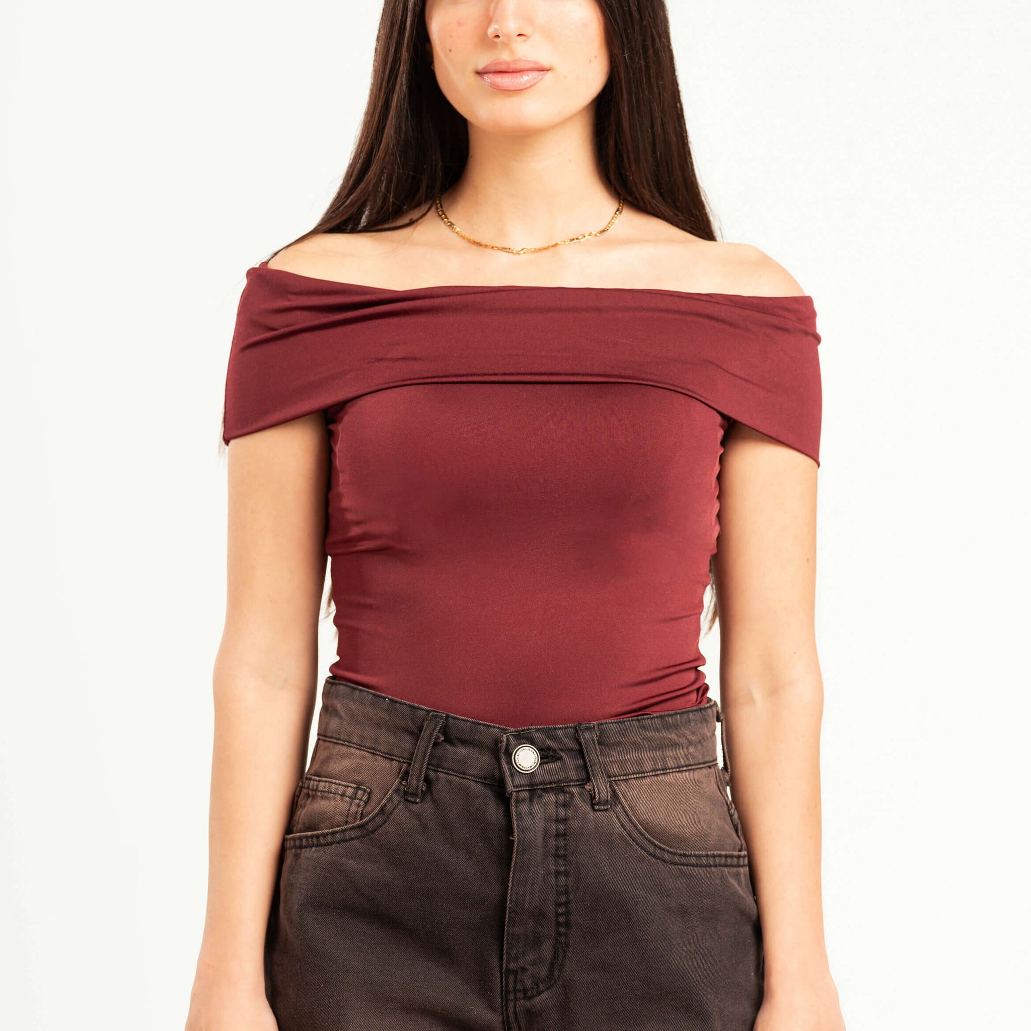 BURGUNDY OFF-SHOULDER TOP