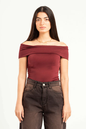 BURGUNDY OFF-SHOULDER TOP