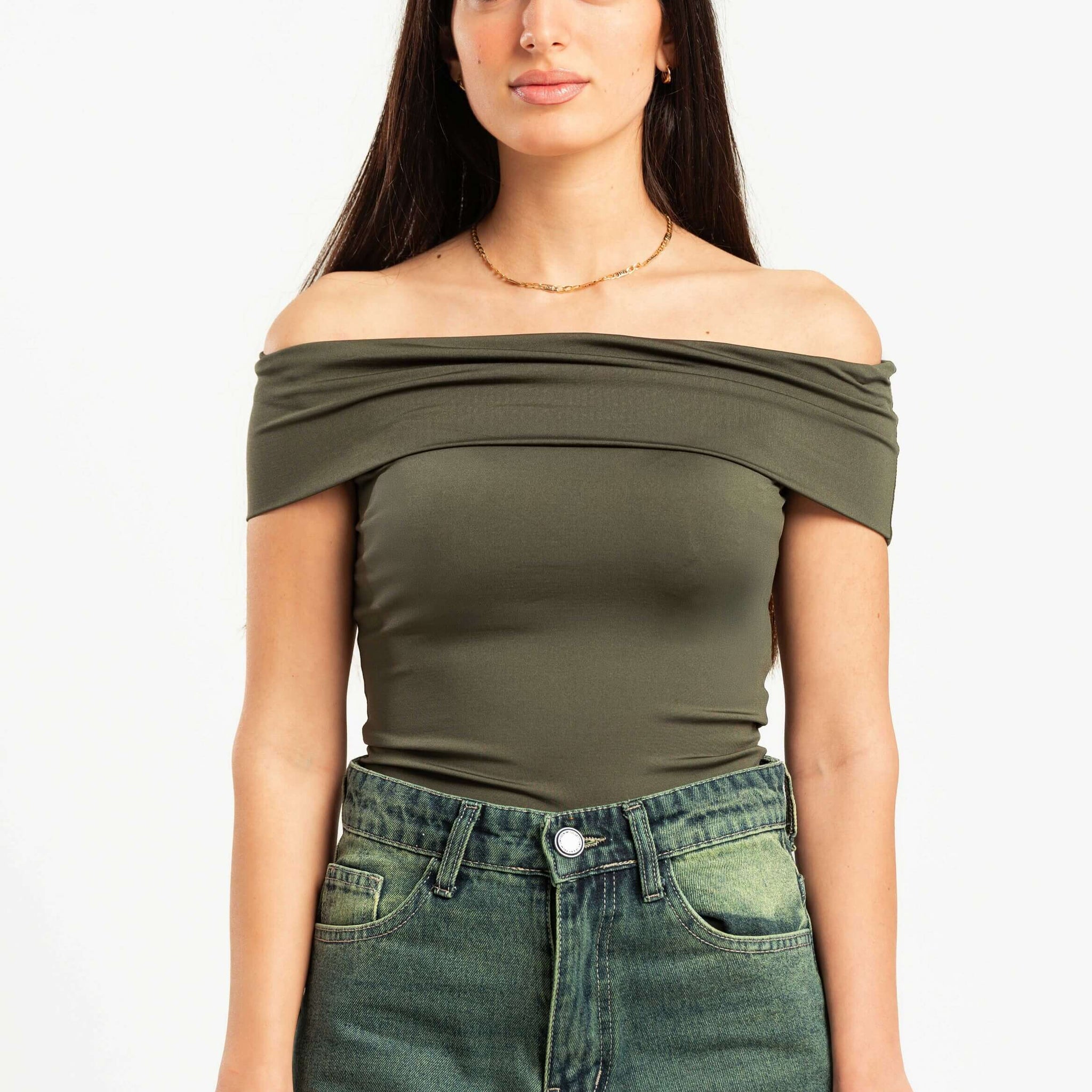 FOREST GREEN OFF-SHOULDER TOP