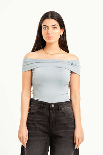 LIGHT GREY OFF-SHOULDER TOP