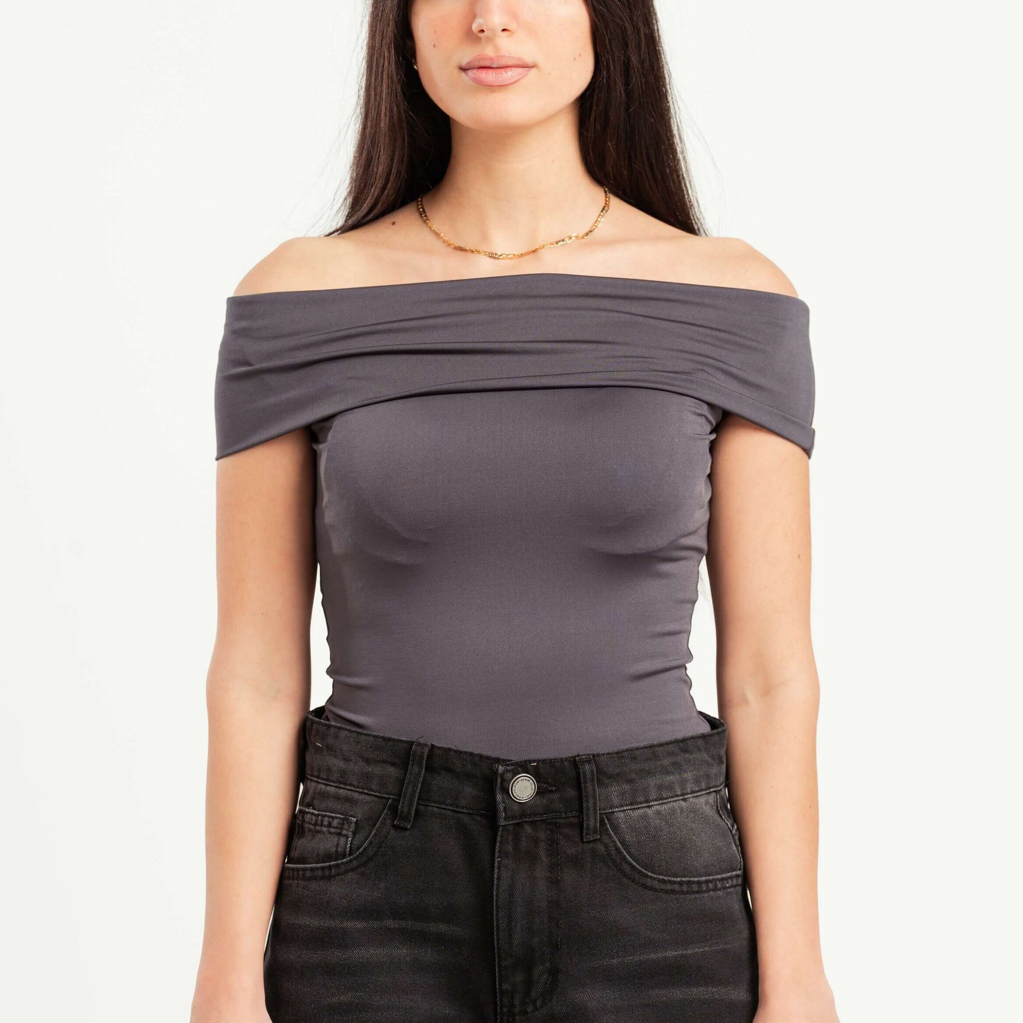 DARK GREY OFF-SHOULDER TOP