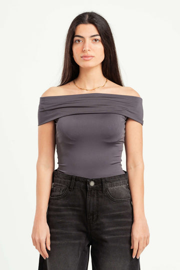 DARK GREY OFF-SHOULDER TOP