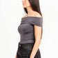 DARK GREY OFF-SHOULDER TOP