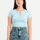 SKY-BLUE HALF ZIPPER TOP
