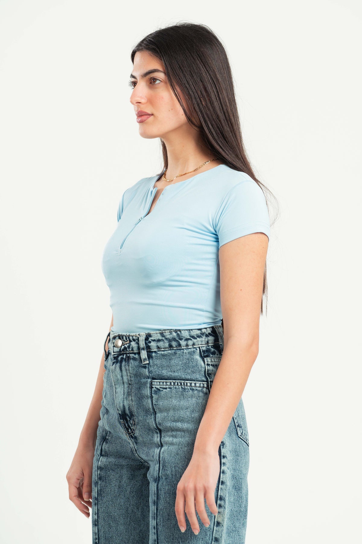 SKY-BLUE HALF ZIPPER TOP
