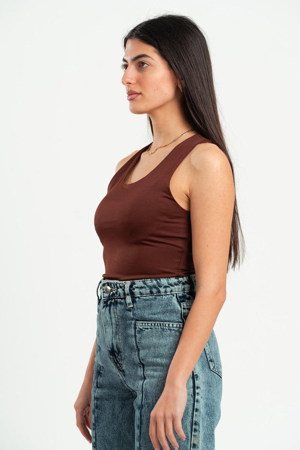 DARK BROWN ROUND NECK BODYSUIT