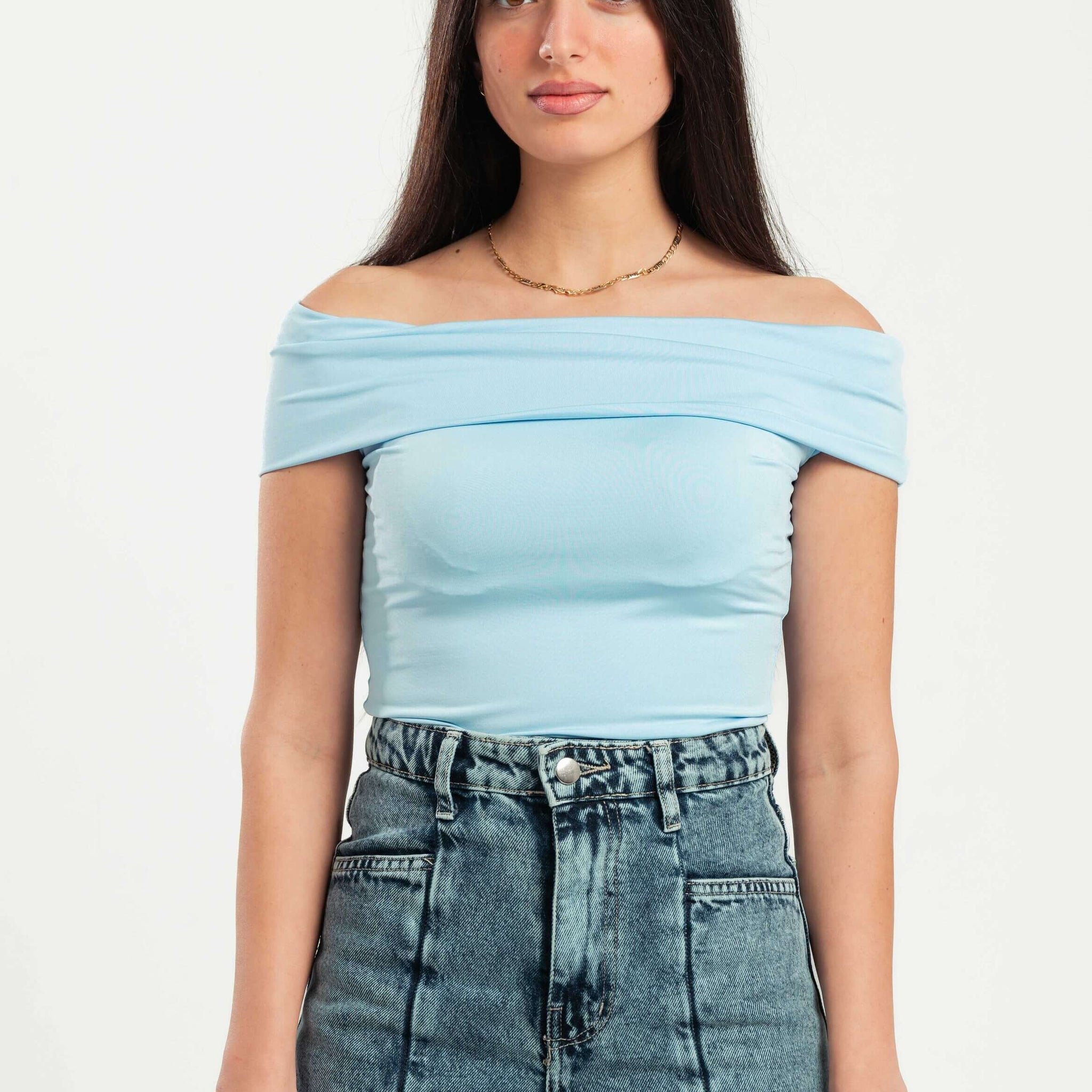 SKY-BLUE OFF-SHOULDER TOP