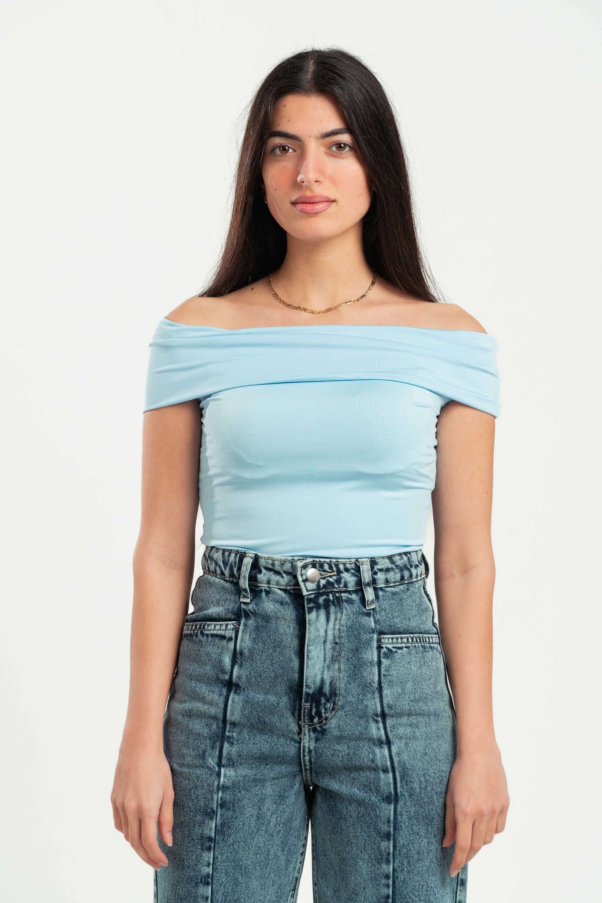 SKY-BLUE OFF-SHOULDER TOP