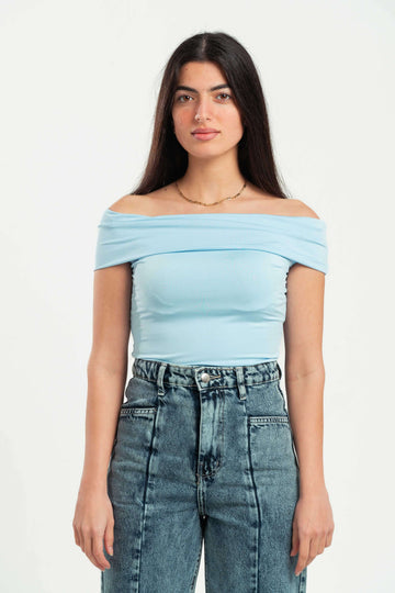 SKY-BLUE OFF-SHOULDER TOP