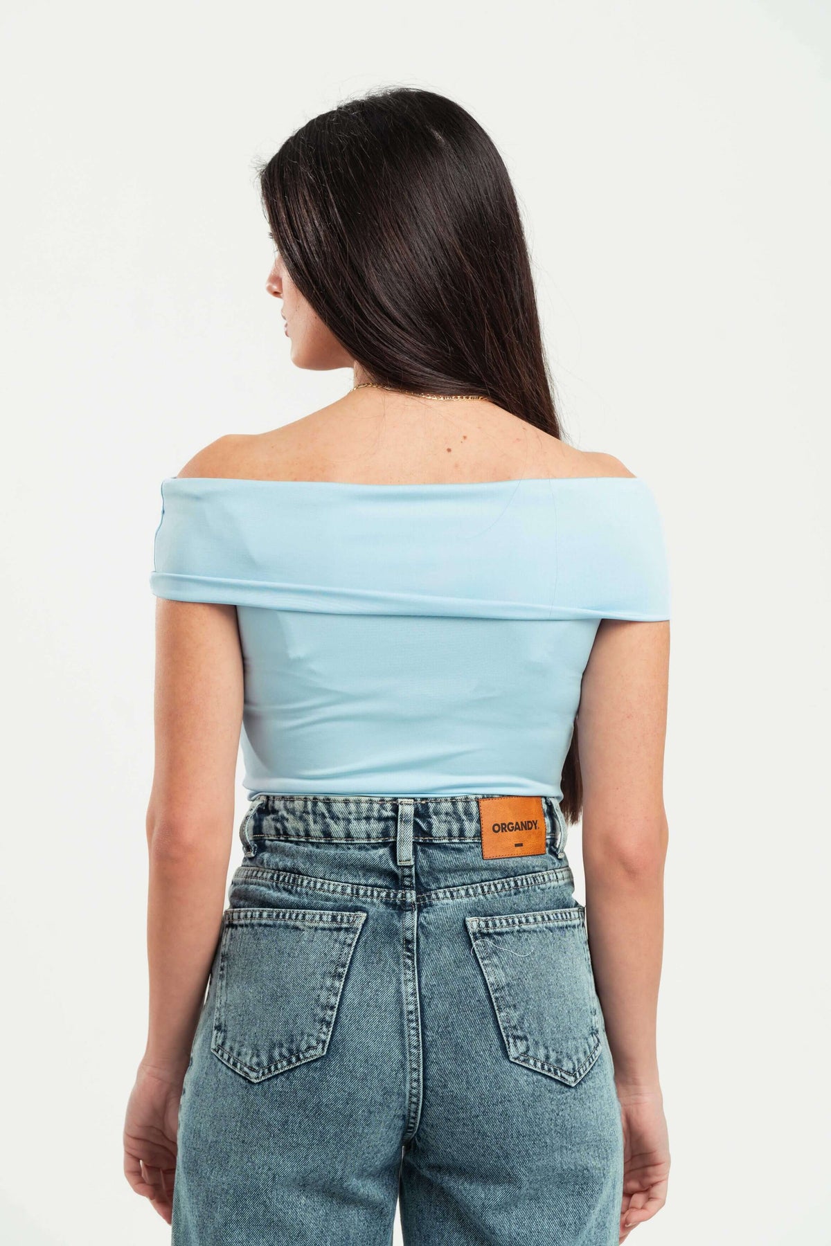 SKY-BLUE OFF-SHOULDER TOP