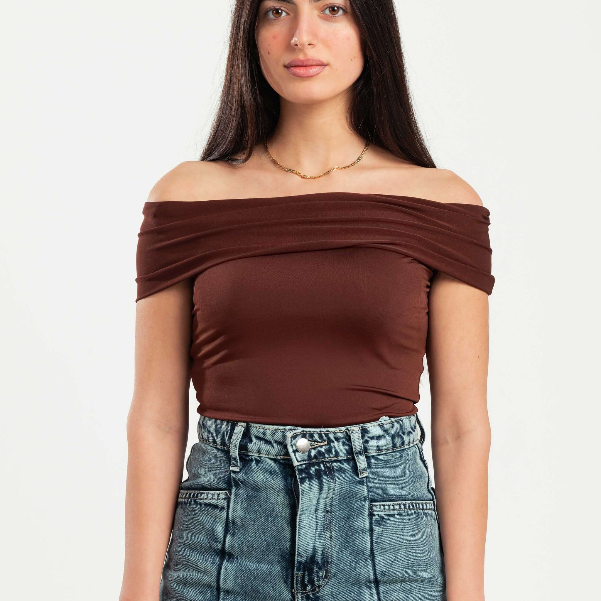 DARK BROWN OFF-SHOULDER TOP