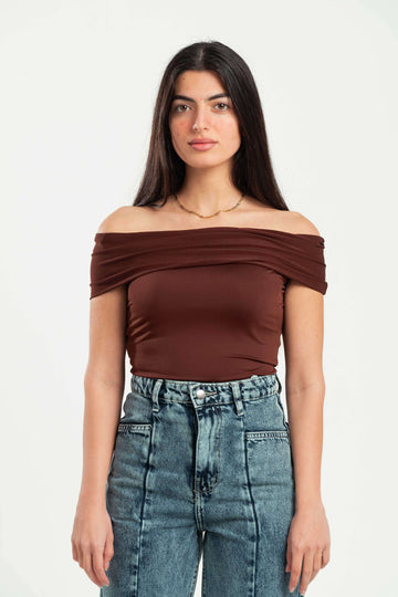DARK BROWN OFF-SHOULDER TOP