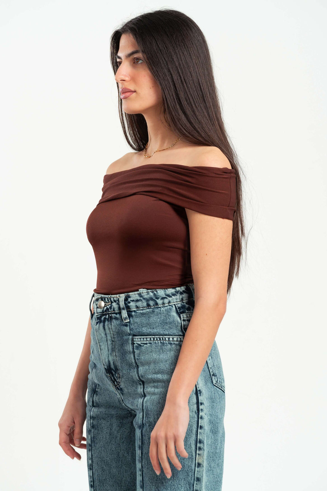 DARK BROWN OFF-SHOULDER TOP