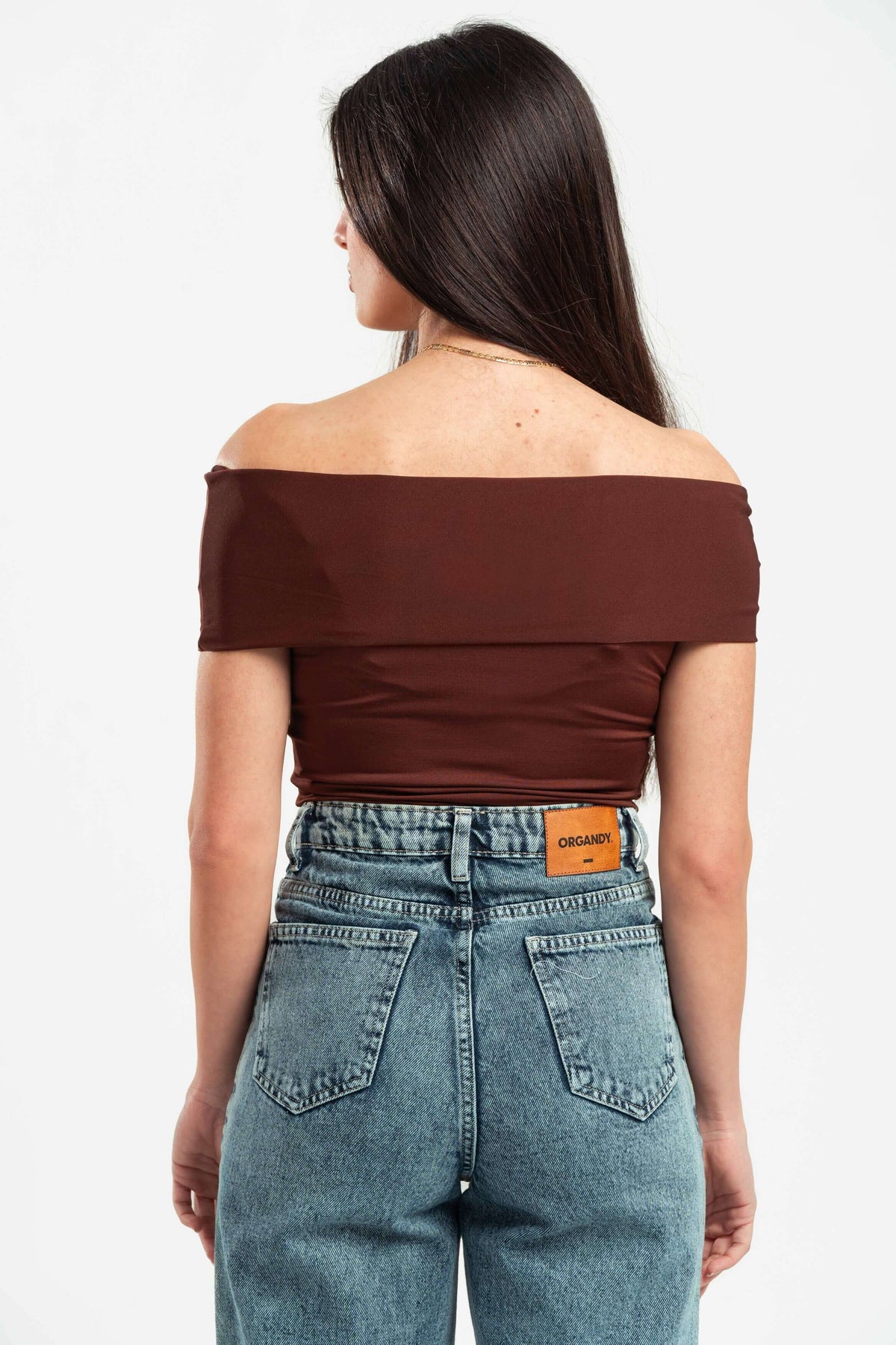 DARK BROWN OFF-SHOULDER TOP