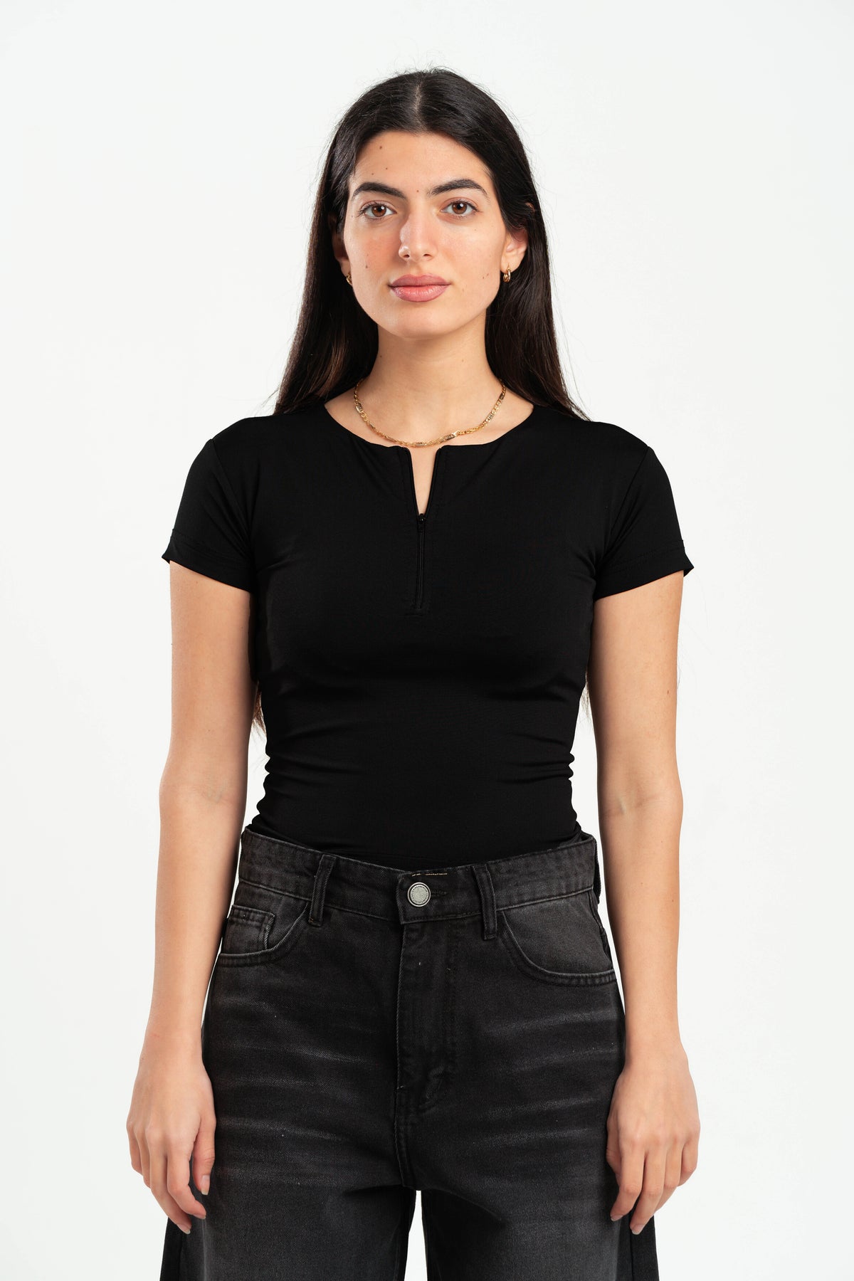 BLACK HALF ZIPPER TOP
