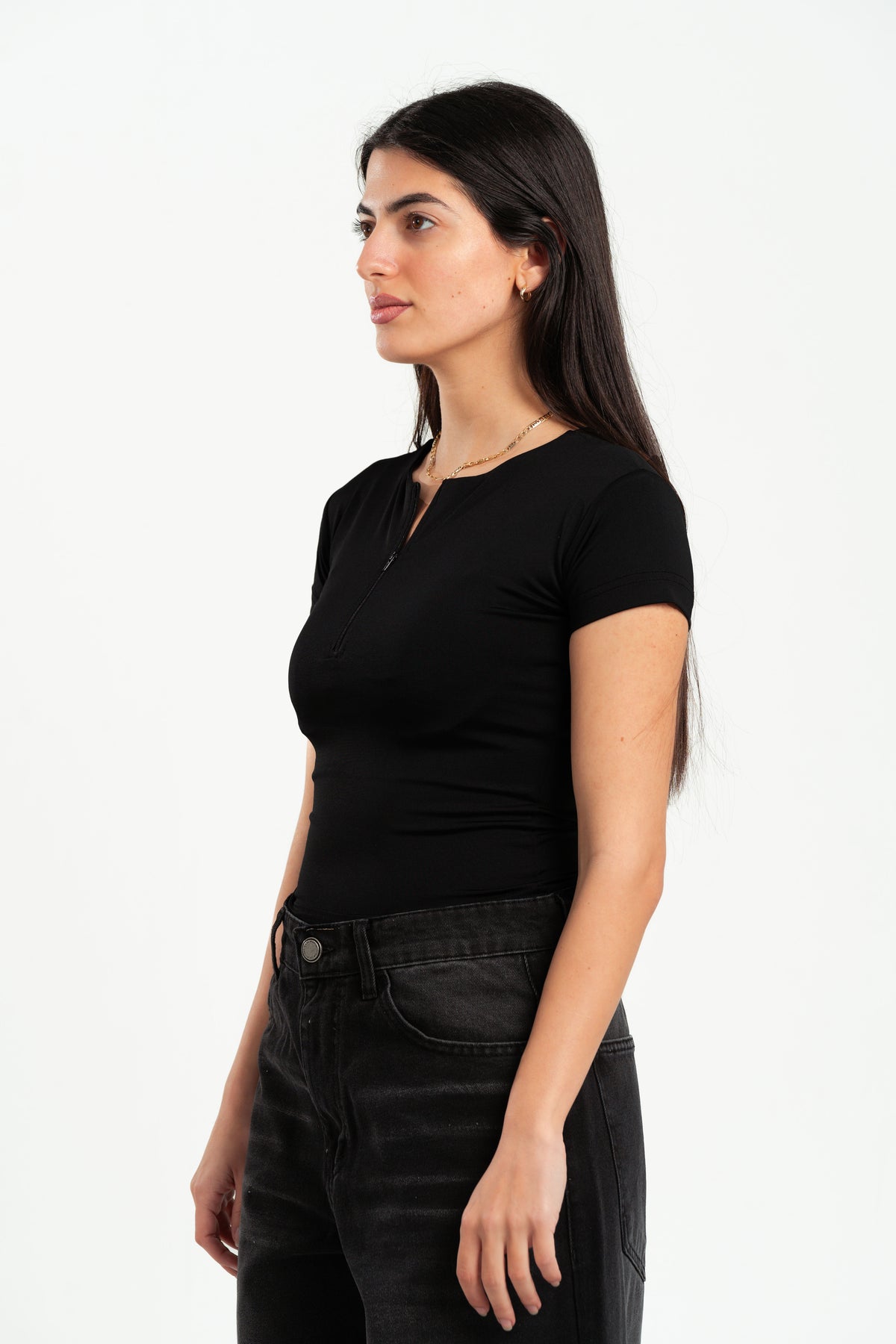 BLACK HALF ZIPPER TOP