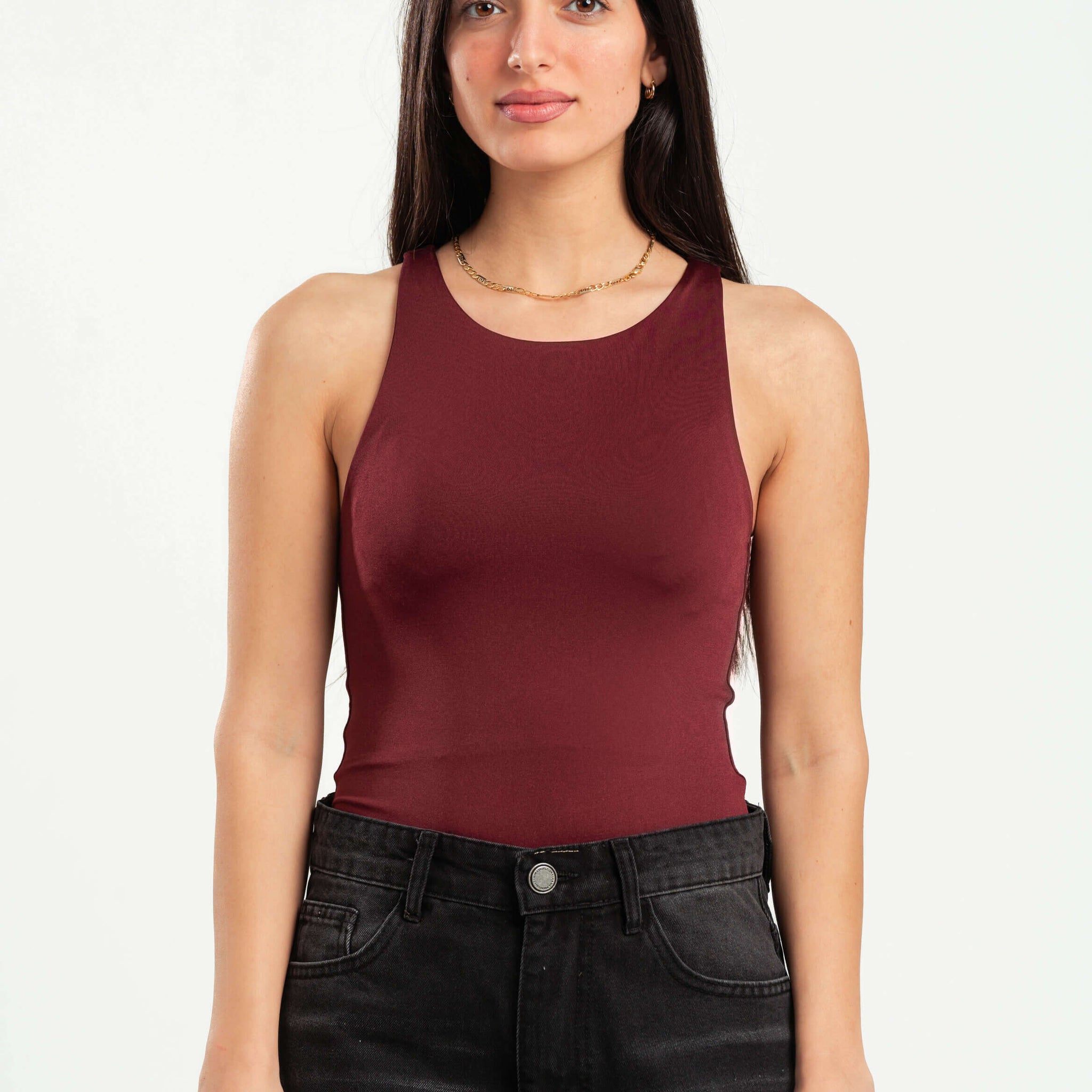 BURGUNDY ROUND NECK BODYSUIT