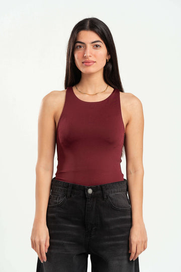 BURGUNDY ROUND NECK BODYSUIT