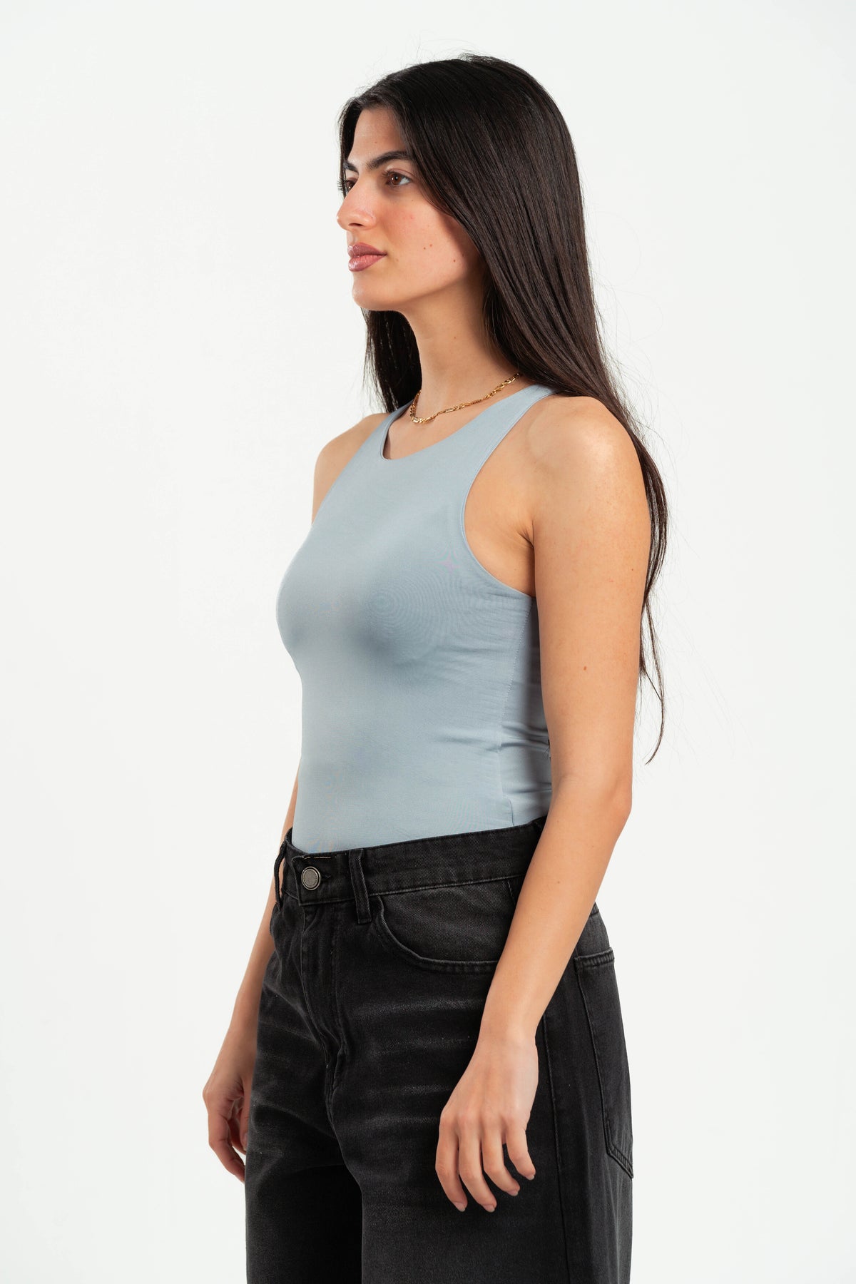 LIGHT GREY ROUND NECK BODYSUIT