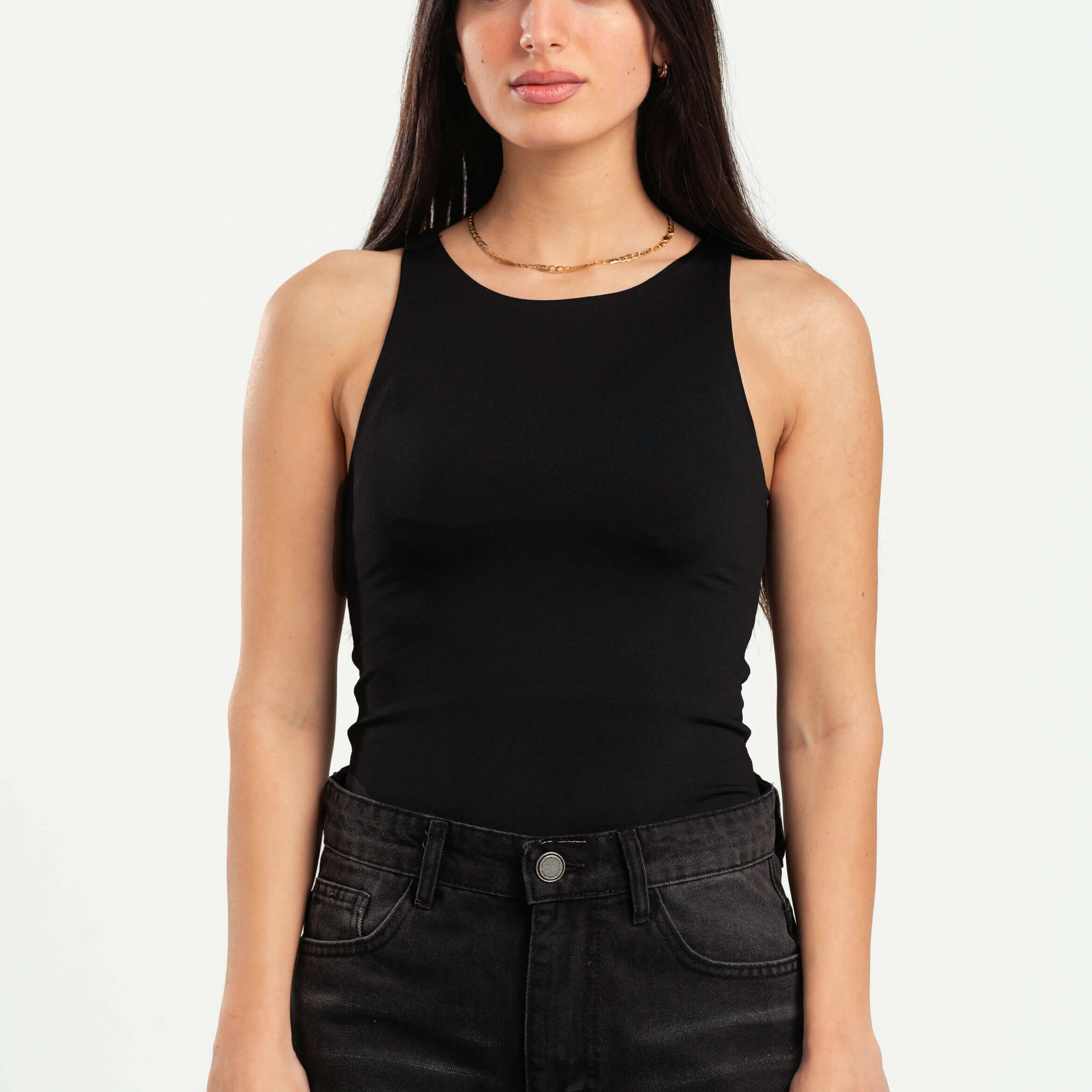 BLACK ROUND NECK BODYSUIT