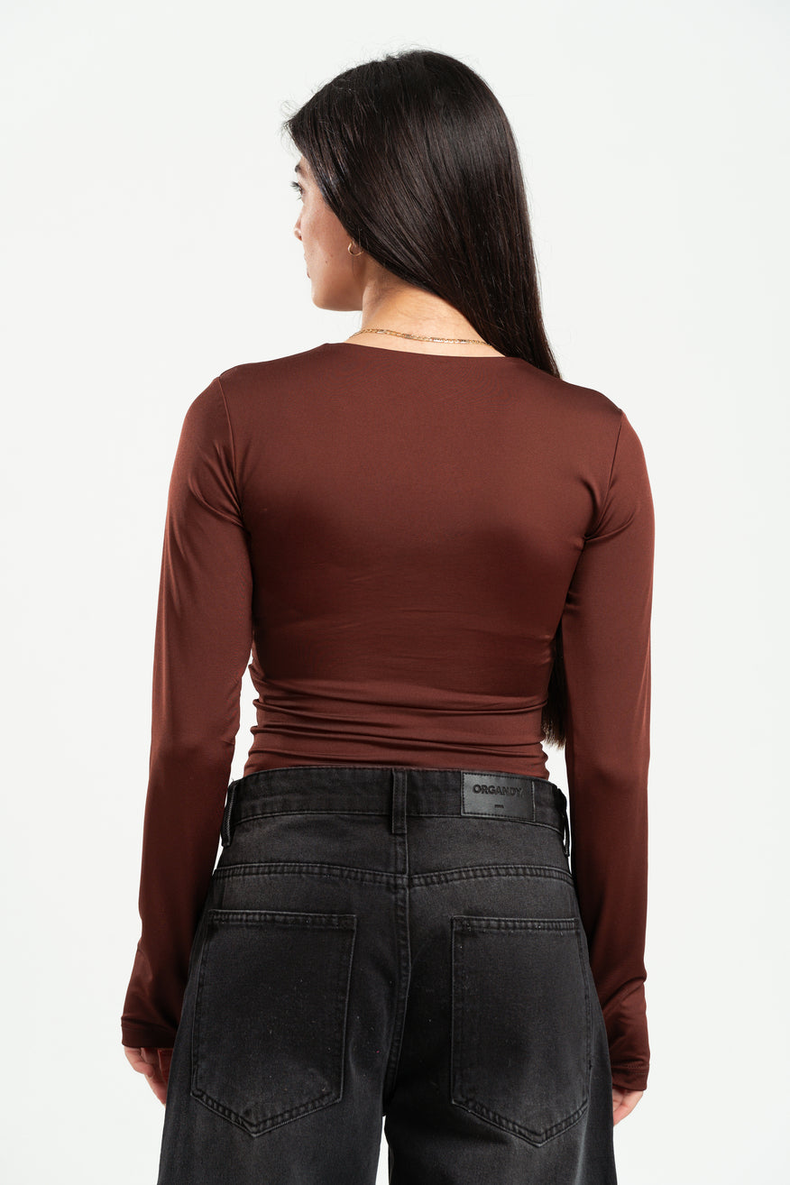 DARK BROWN FULL-ZIPPER TOP
