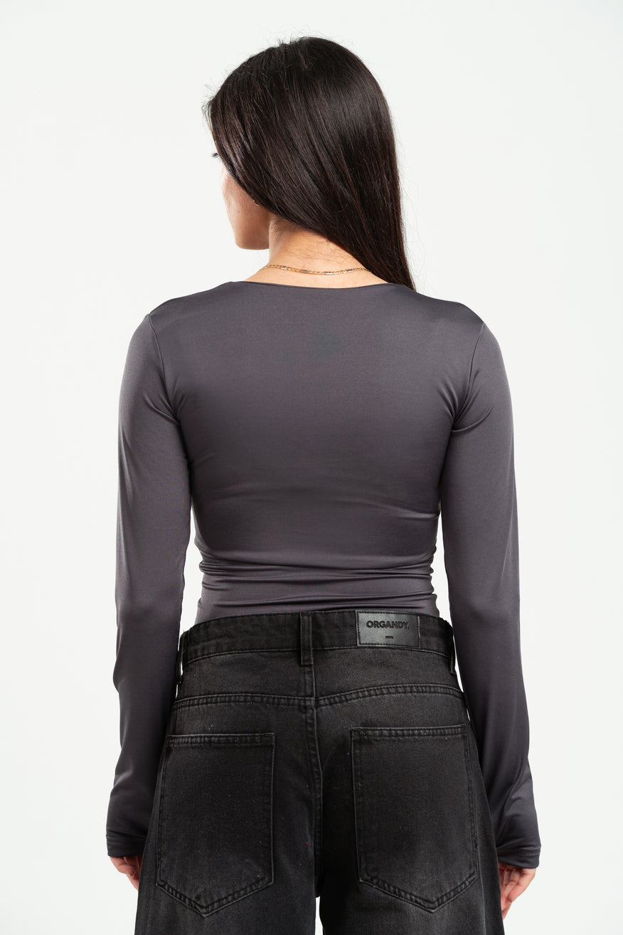 DARK GREY FULL-ZIPPER TOP
