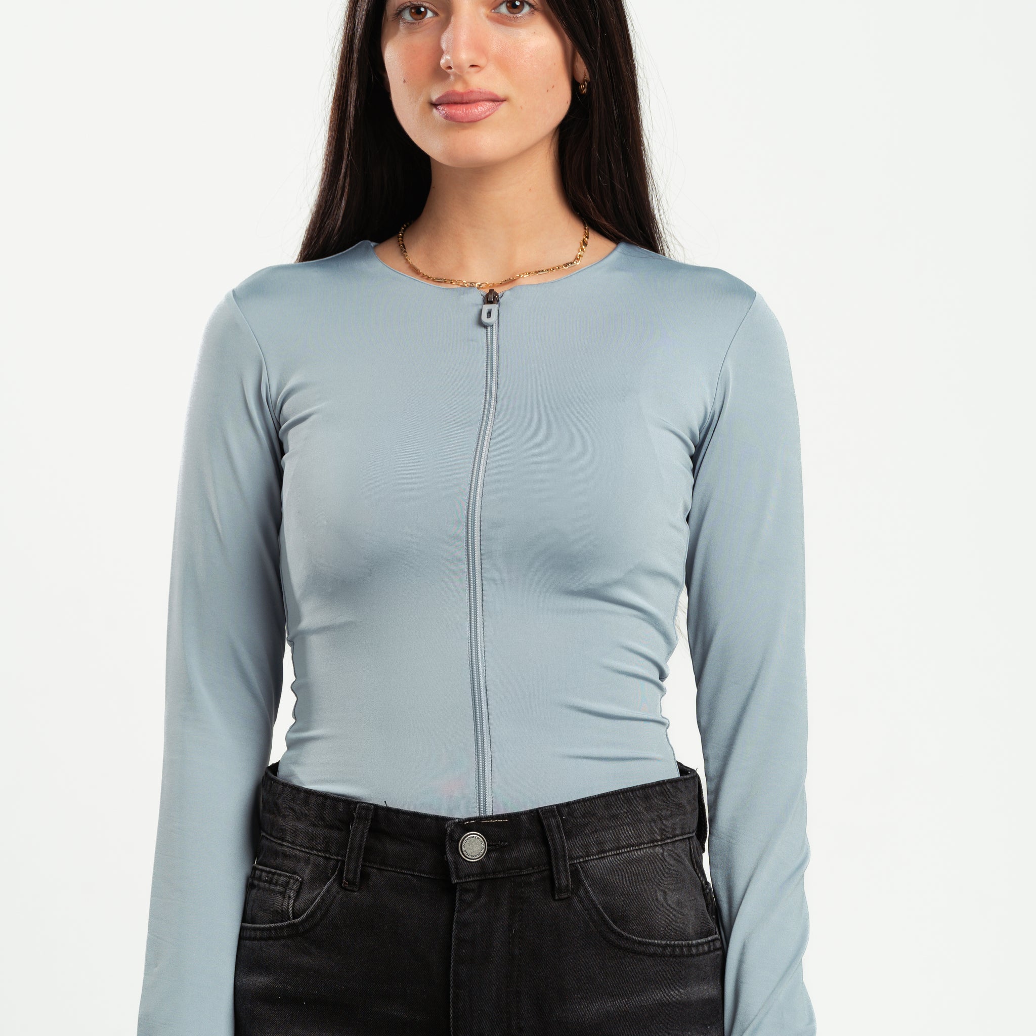 LIGHT GREY FULL-ZIPPER TOP