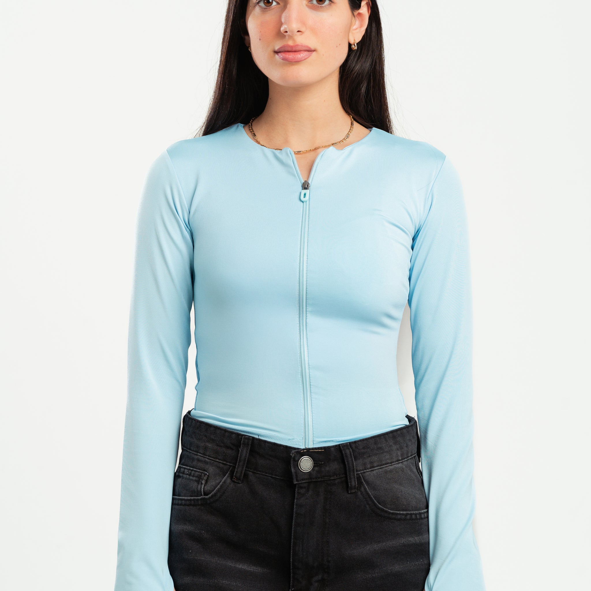SKY-BLUE FULL-ZIPPER TOP