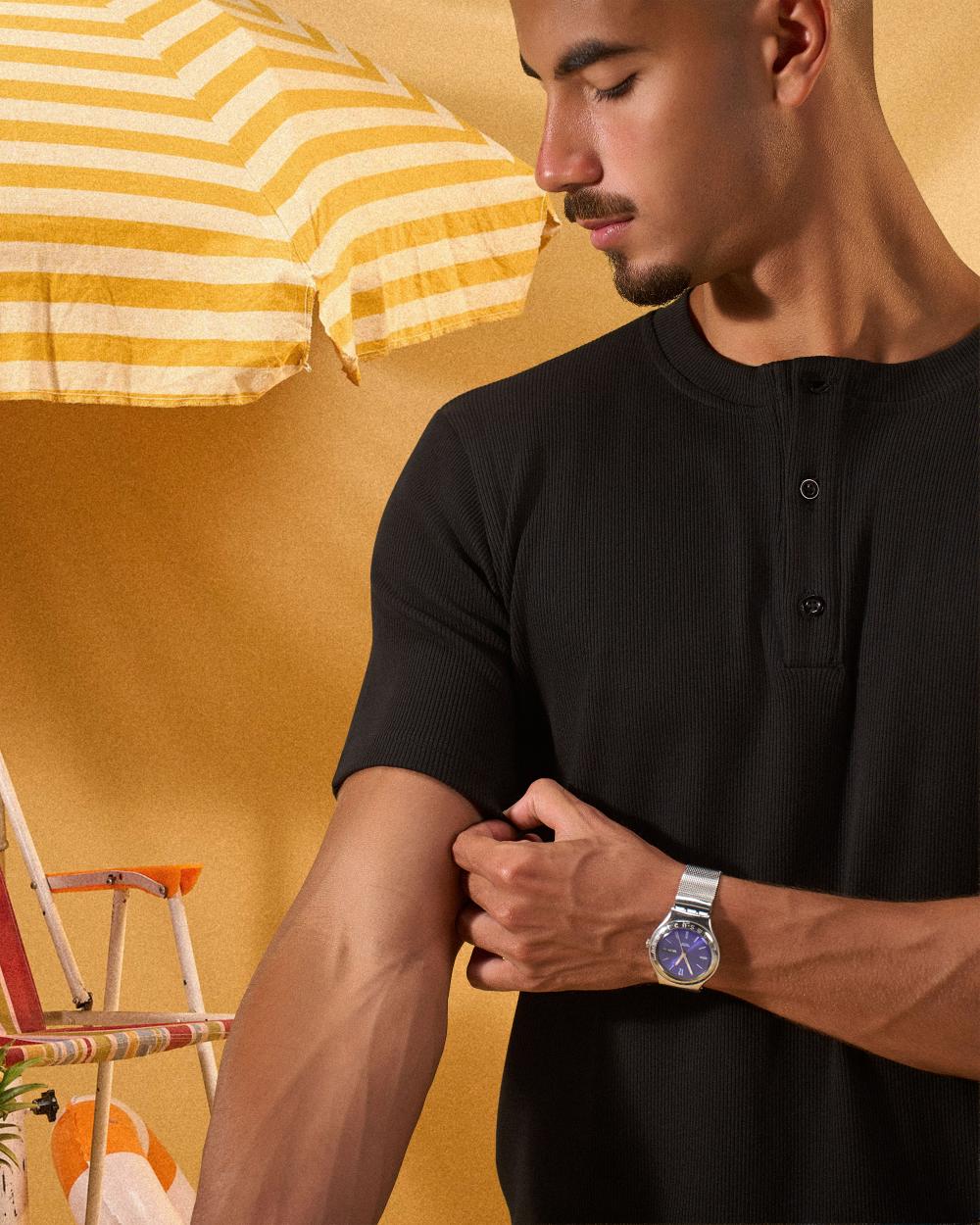 BLACK HENLEY SHIRT