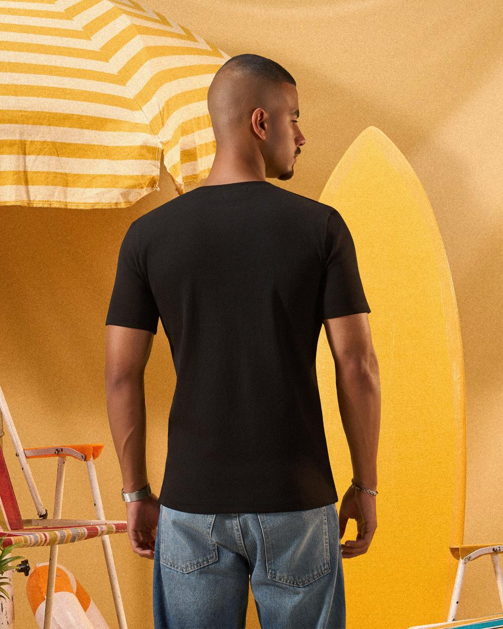 BLACK HENLEY SHIRT