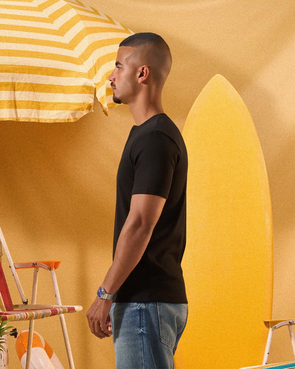 BLACK HENLEY SHIRT