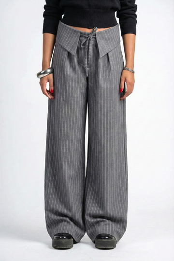 GREY PINSTRIPE TIE PANTS