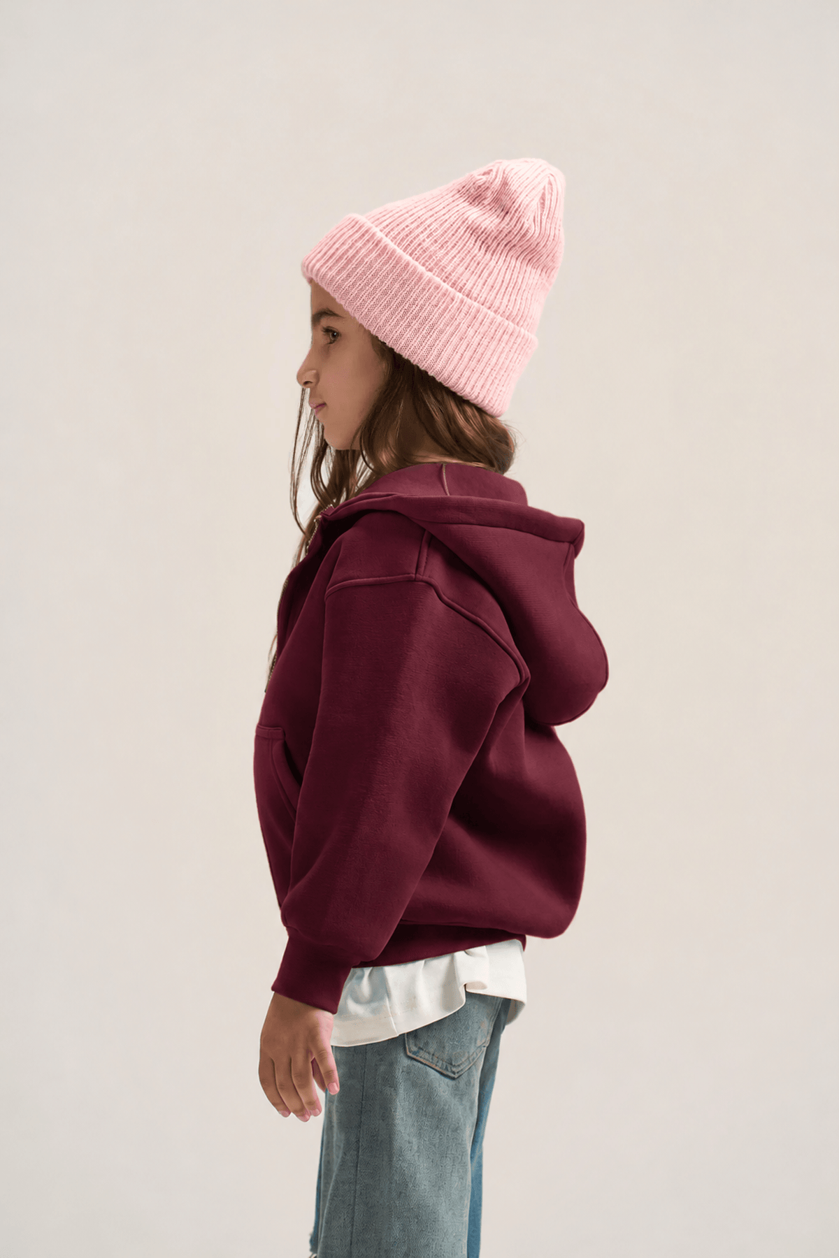 BURGUNDY LITTLE ONES ESSENTIAL ZIP UP HOODIE