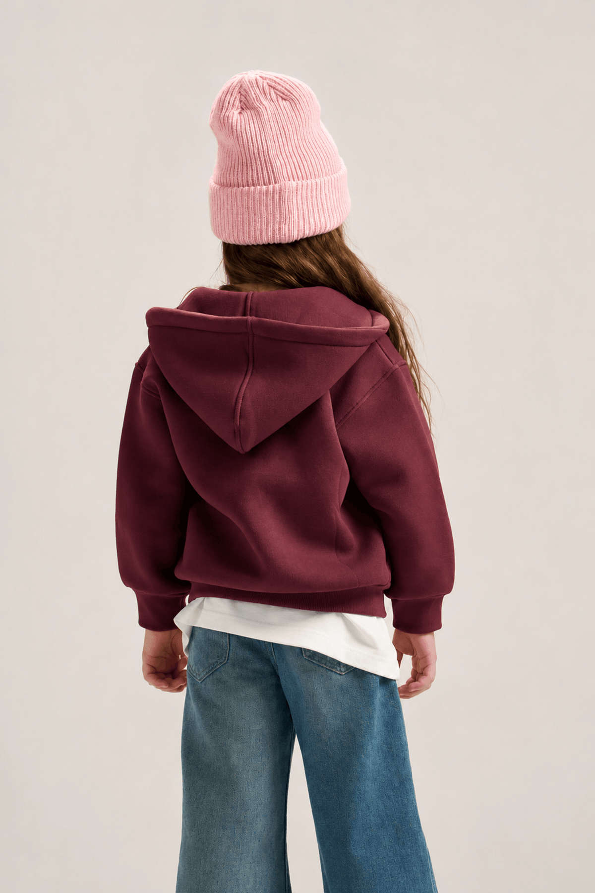 BURGUNDY LITTLE ONES ESSENTIAL ZIP UP HOODIE