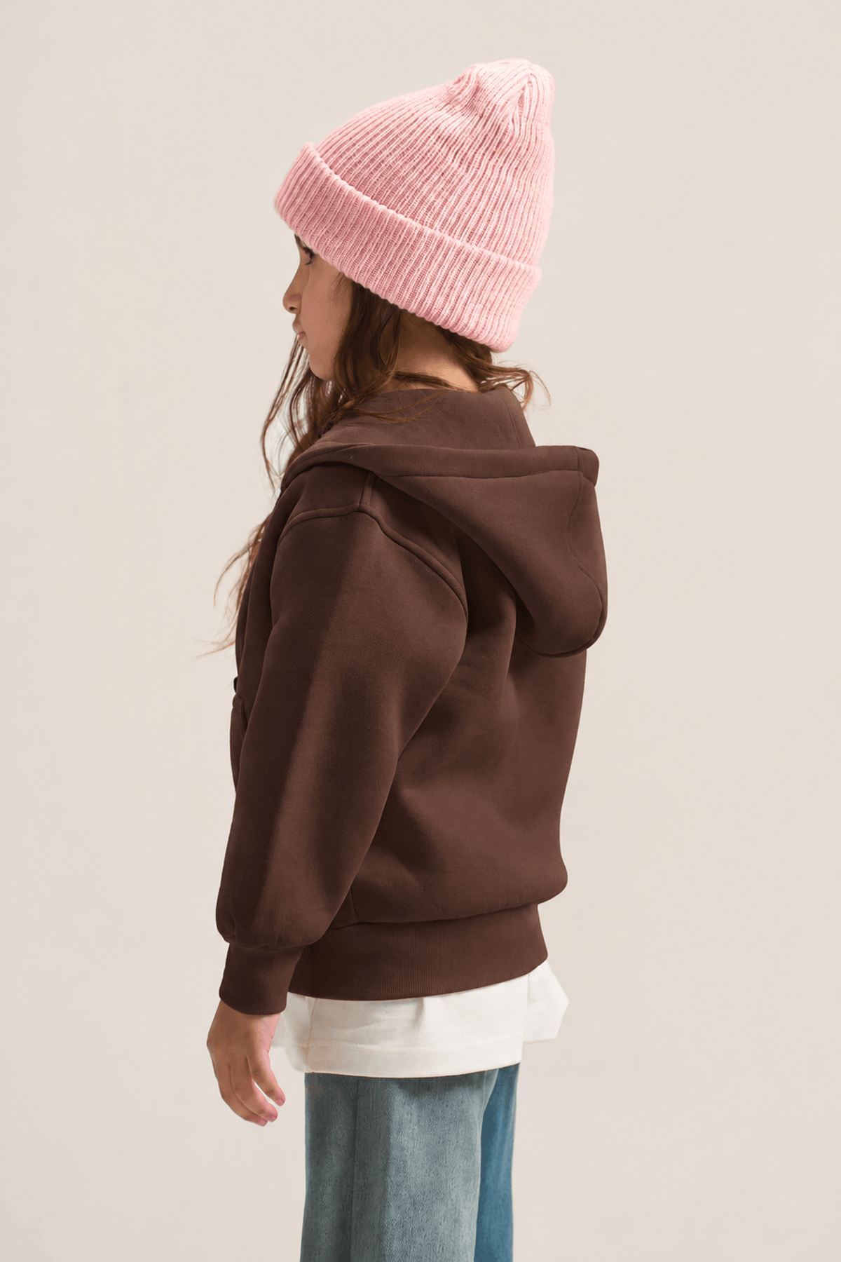 DARK BROWN LITTLE ONES ESSENTIAL ZIP UP HOODIE