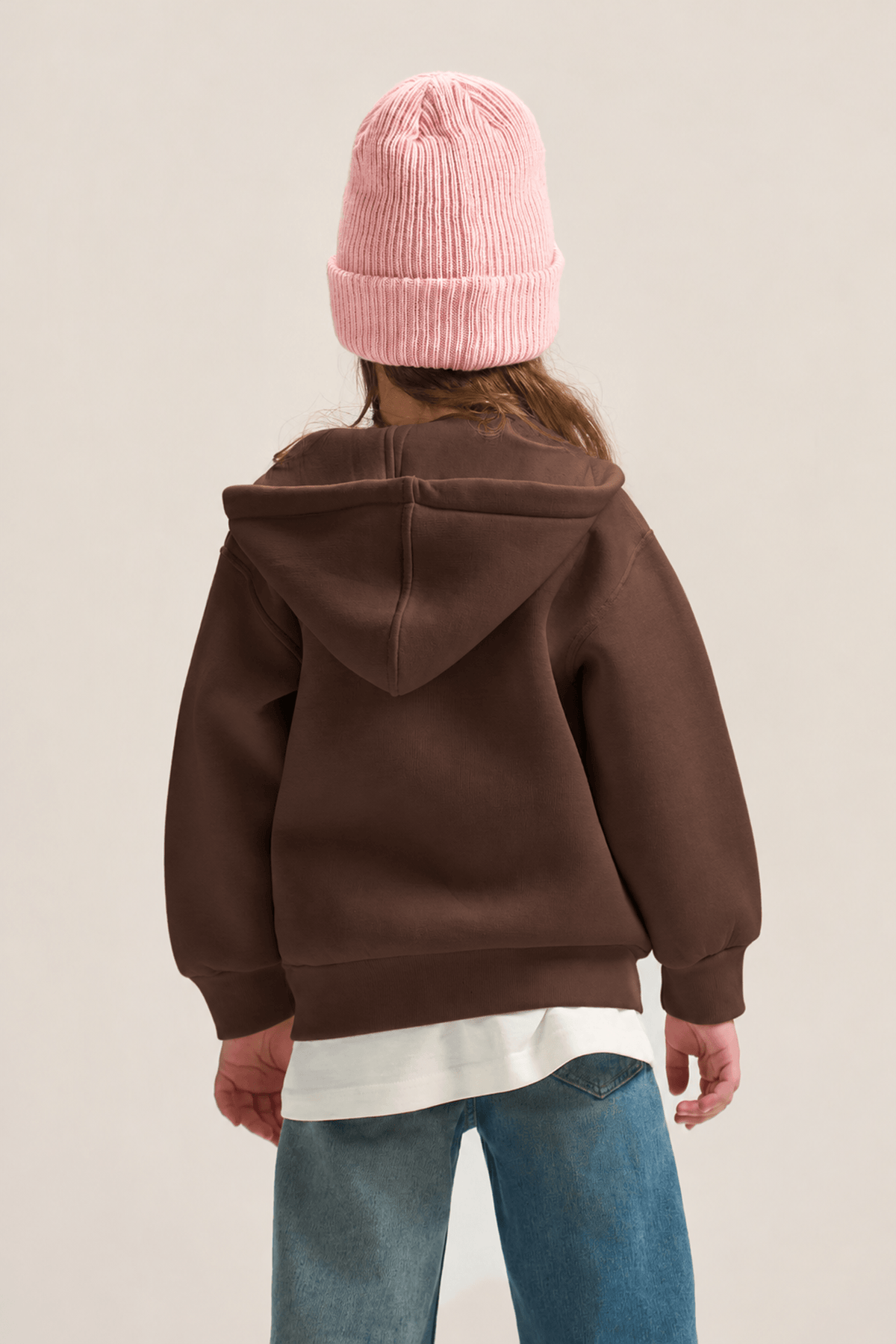 DARK BROWN LITTLE ONES ESSENTIAL ZIP UP HOODIE
