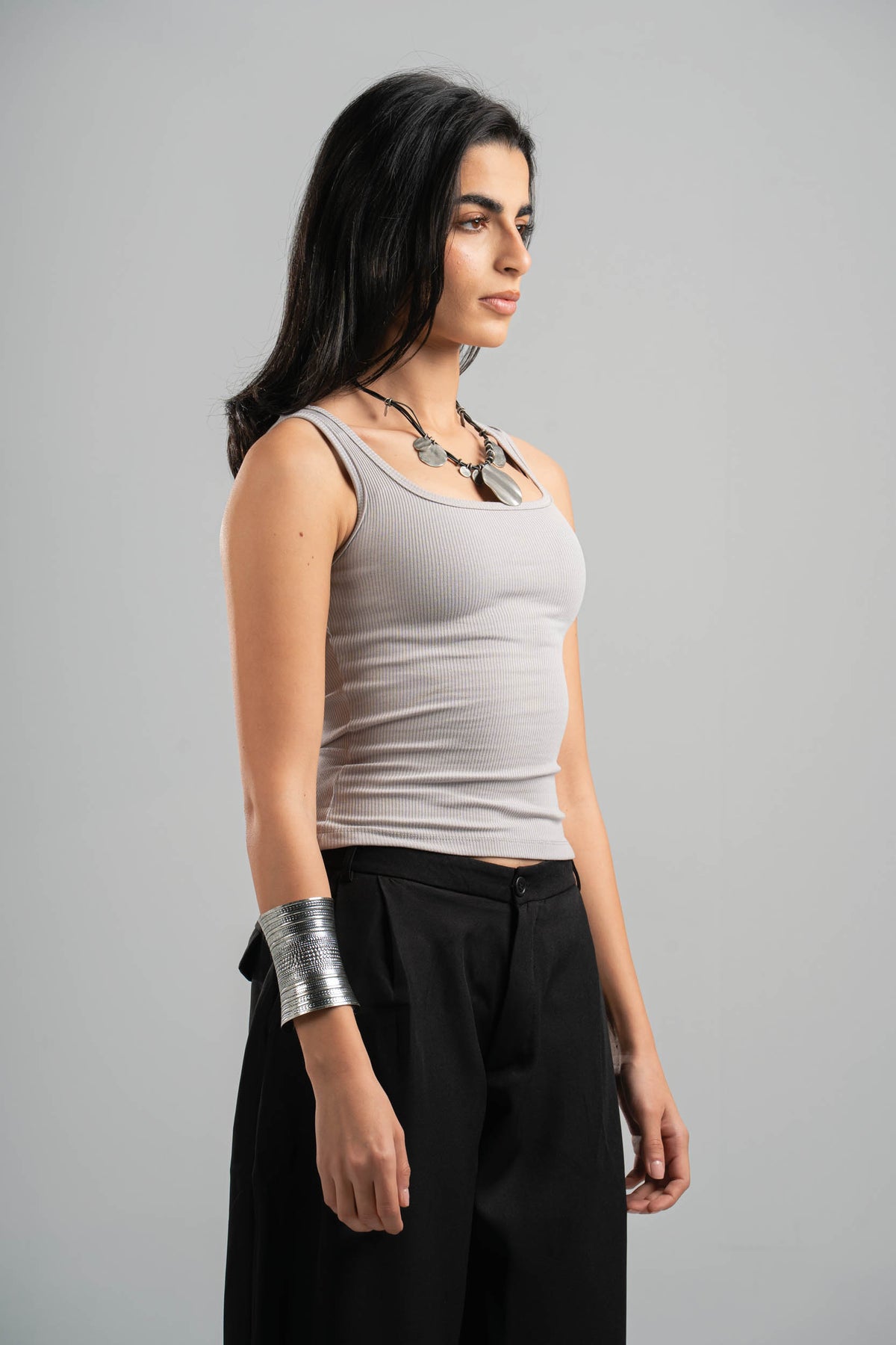 LIGHT GREY RIBBED TANK TOP