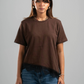 BROWN ASYMMETRIC TOP WITH BLACK LACE