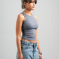 DARK GREY RIBBED TANK TOP WITH STUDS