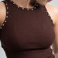 BROWN RIBBED TANK TOP WITH STUDS