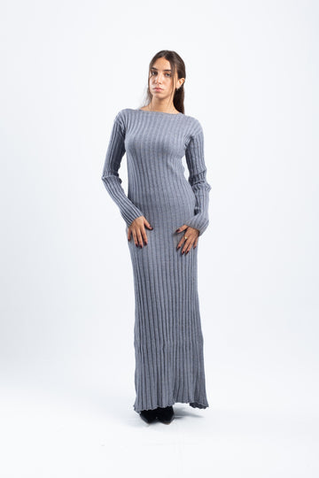 GREY RIBBED LONG DRESS