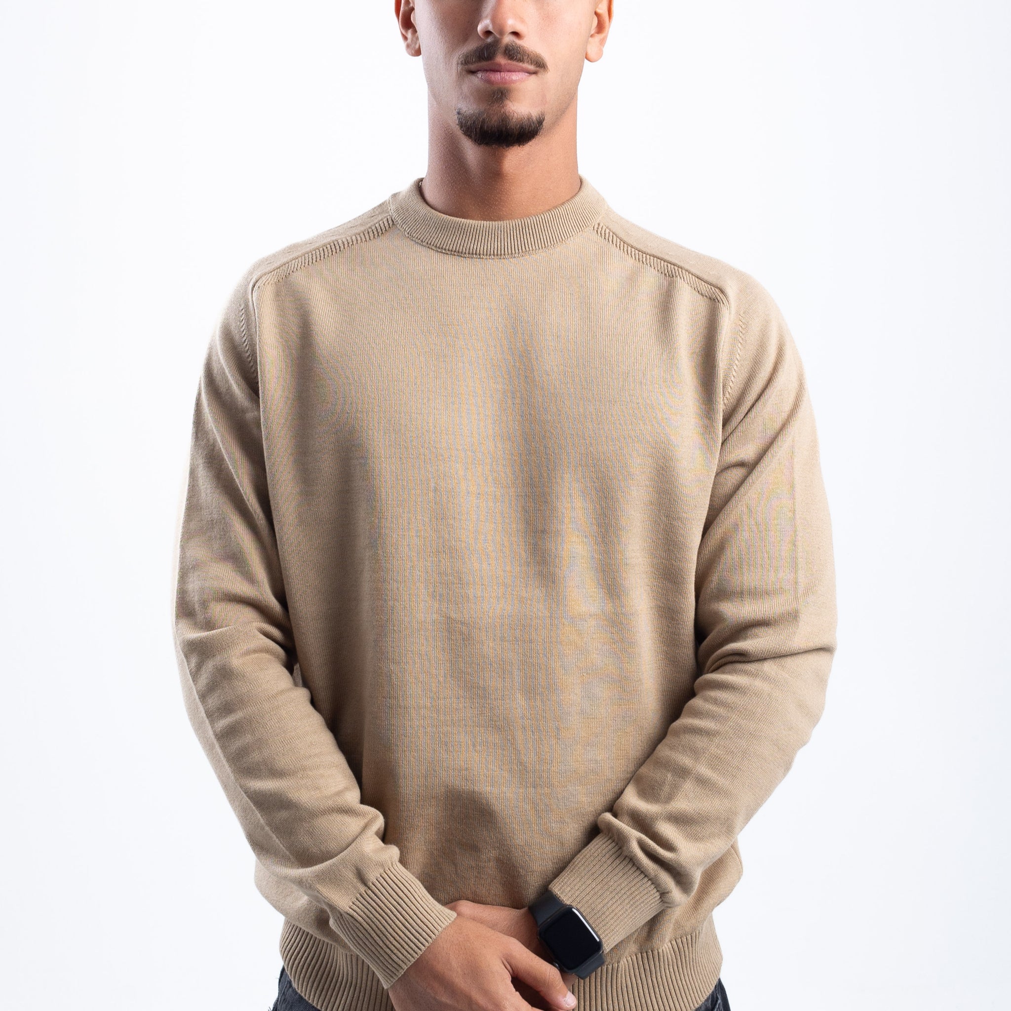 BEIGE STITCHED KNITTED CREWNECK