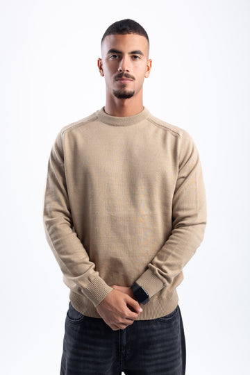 BEIGE STITCHED KNITTED CREWNECK