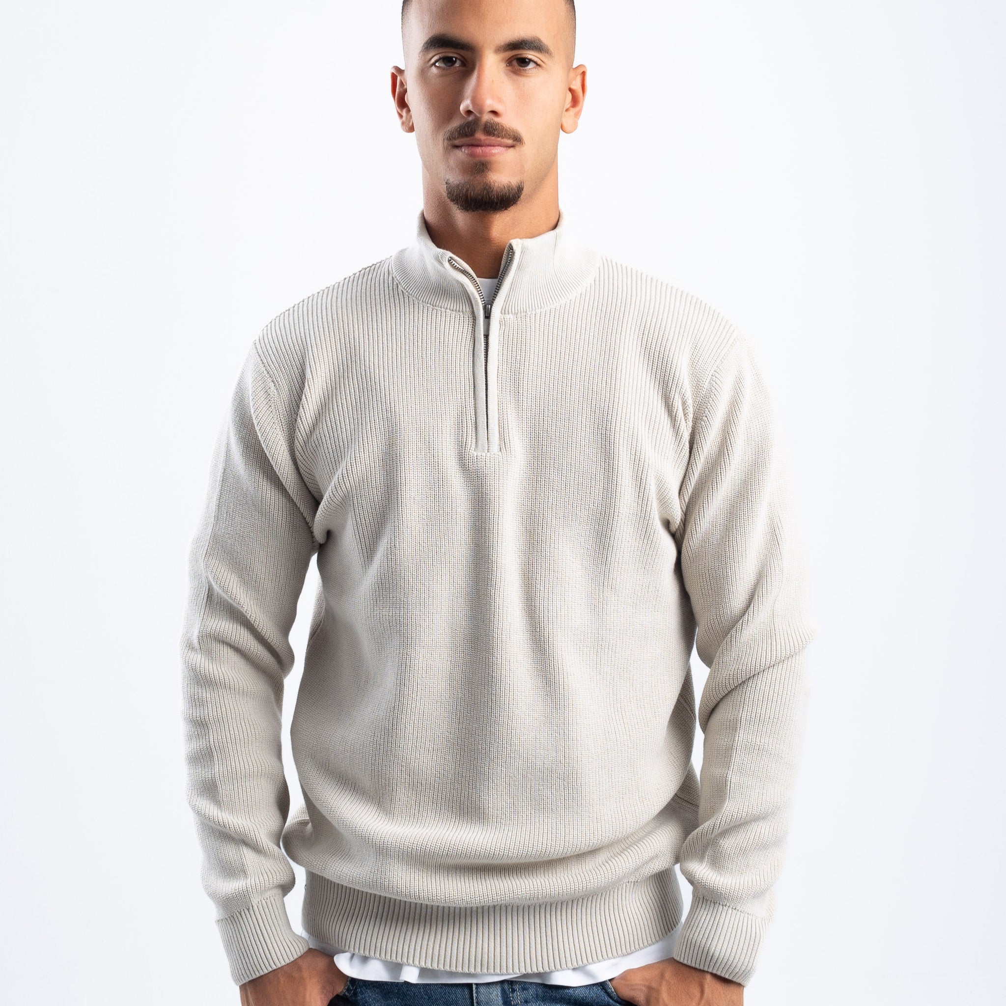 BEIGE KNITTED QUARTER ZIP